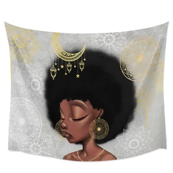 

African Girl Grey Polyester Wall Hanging Wall Decor Wall Decor Bedspread Wall Art Bedding Blanket Curtain Sheet Window Curtain Y