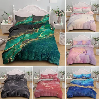 

Drop Shipping Marble Texture Bedding Set Geometric Golden Quicksand Duvet Cover Colorful Luxury Bed Covers With Pillowcase