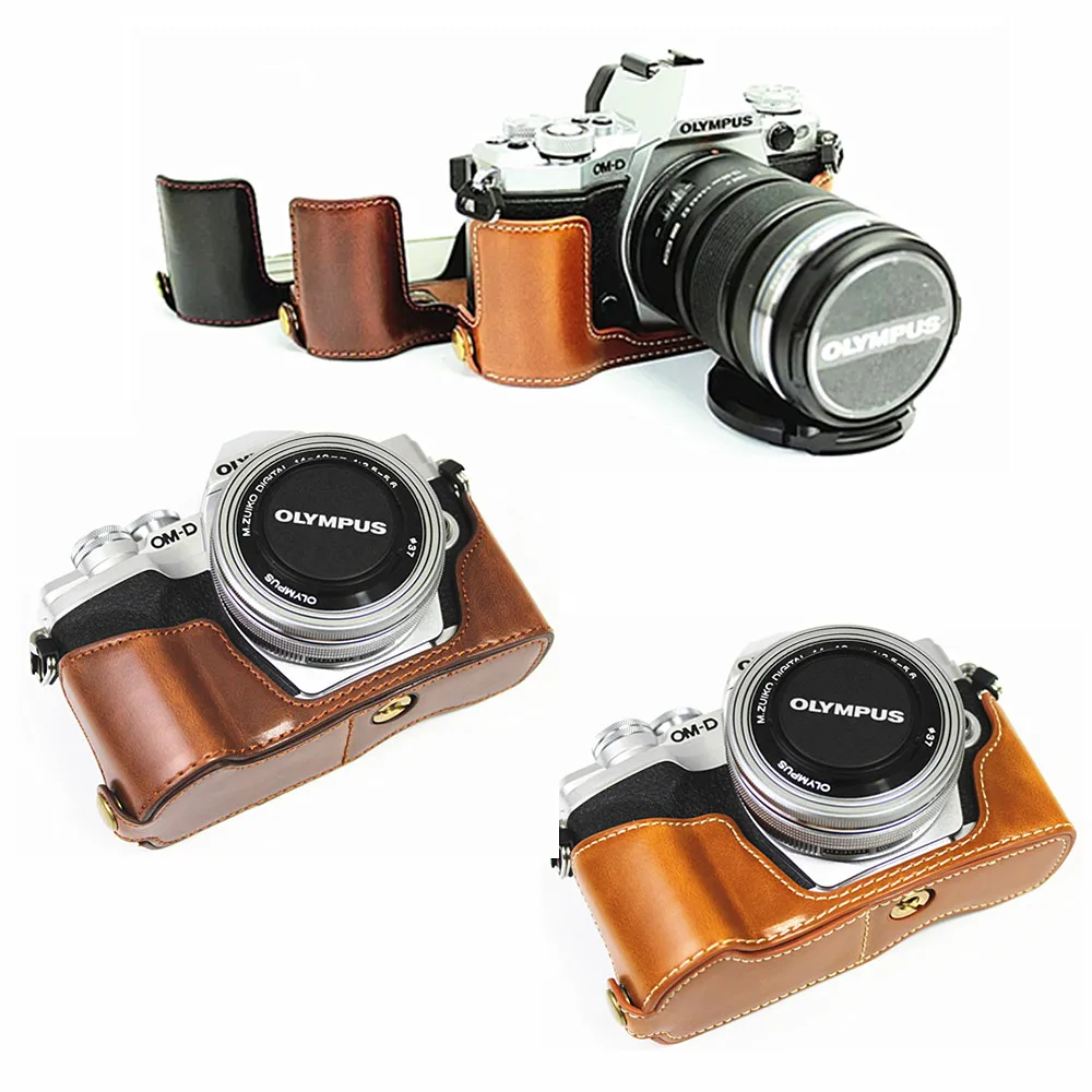 Retro Pu Leather Camera Bag Half Body Case For Olympus Pen-f Em5