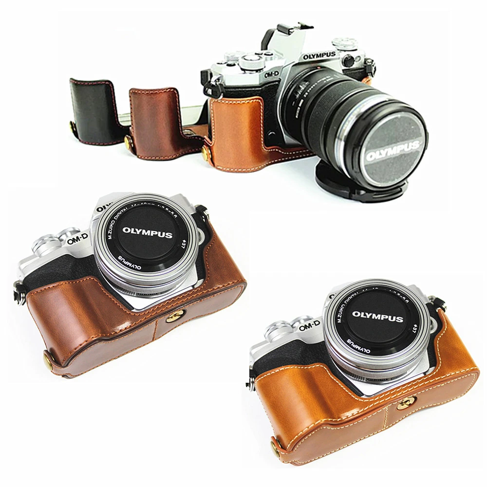 Heerlijk bezig kin Retro Pu Lederen Camera Tas Half Body Case Voor Olympus PEN F EM5 EM10 OM D  E M5 E M10 Mark Ii Iii Iv e PL10 E PL9 E PL8 E PL7|camera