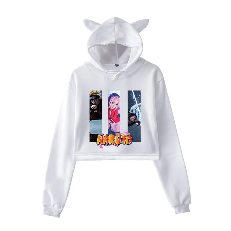 Наруто 2D принт kawaii толстовка женская мода пуловер короткая рубашка сексуальная девушка личность кошачьи уши Толстовка