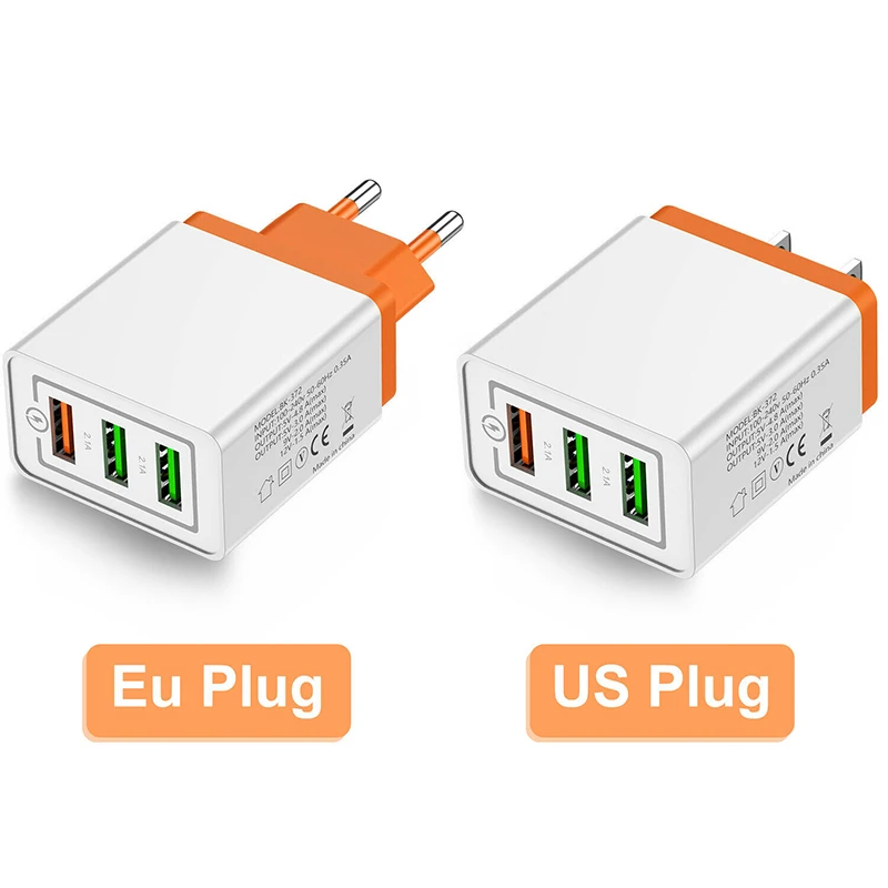 Быстро Зарядное устройство США/ЕС Подключите мобильный телефон QC 3,0 USB 3 порты, для сотового телефона для подключения к настенной быстро Зарядное устройство для зарядки для samsung Galaxy