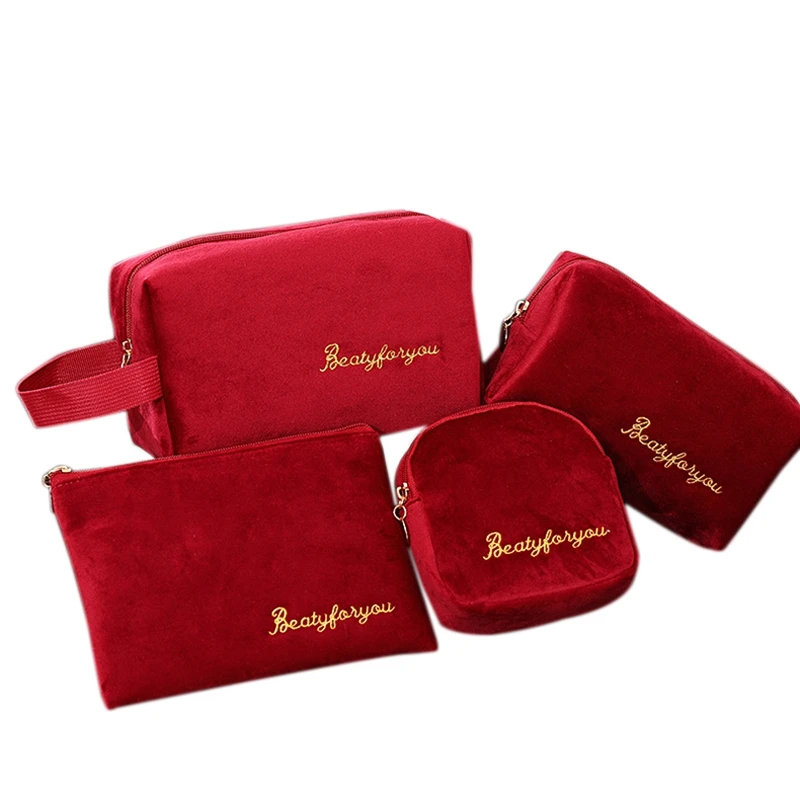 ABDB-4Pcs/набор косметичка, деловой чехол для макияжа, для женщин, для путешествий, косметичка на молнии, органайзер, сумка для хранения, для туалетных принадлежностей, для мытья, для ванной - Цвет: Red