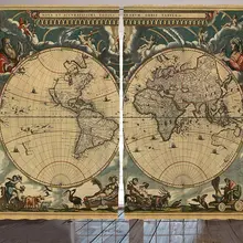 Cortinas Wanderlust, mapa de los continentes del mundo, antigüedad manchada, historia Vintage, sala de estar, dormitorio, cortinas de ventana, marrón, verde