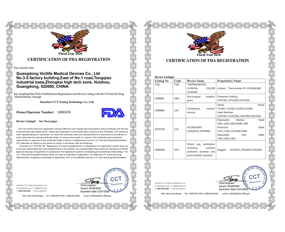 FDA Registration Certificates of Disposable Surgical Masks FDA Registration Certificates of Disposable Surgical Masks