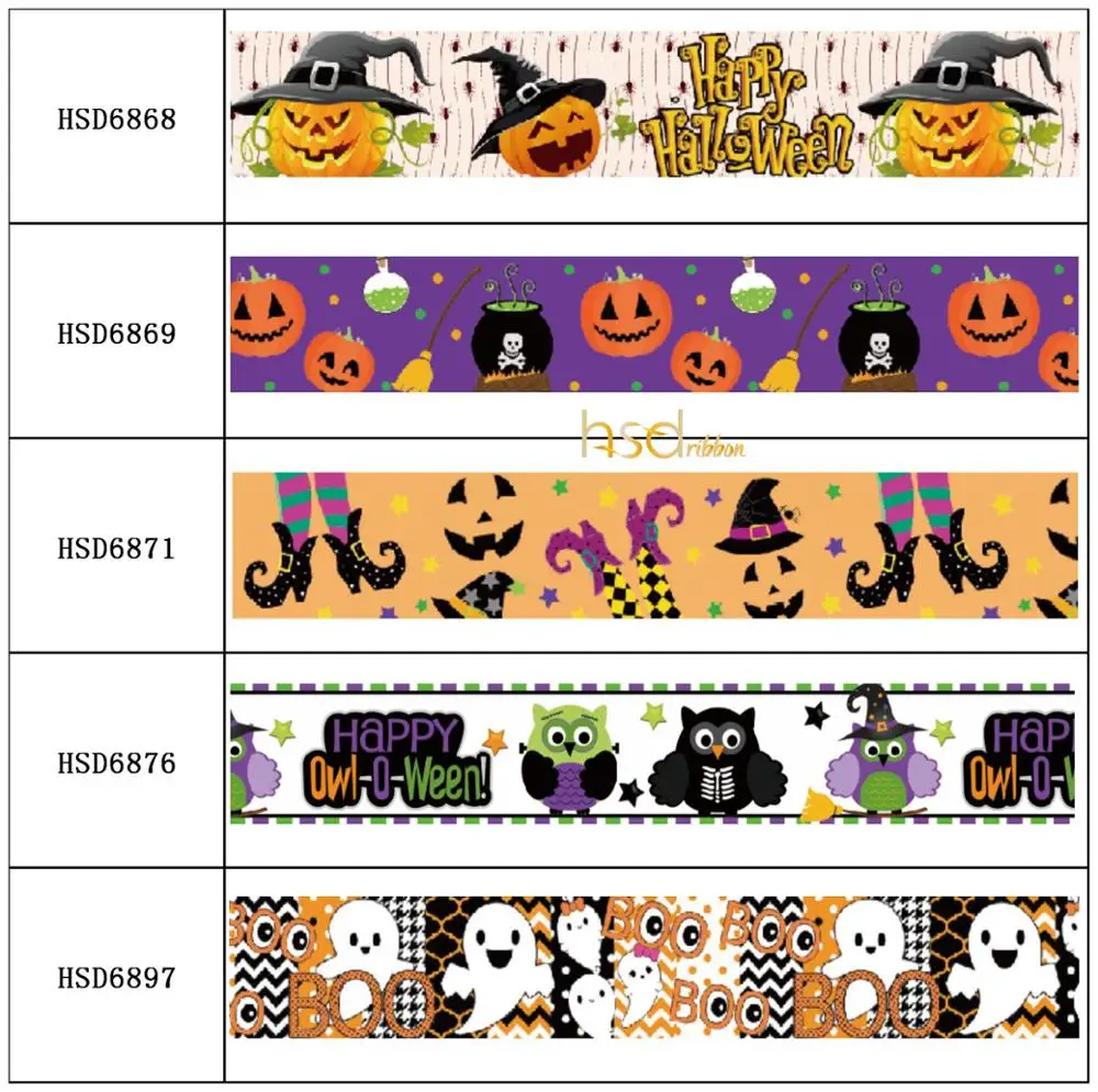 

HSDRibbon 22MM 38MM 75MM heat transfer printed hsd-design Halloween series Grosgrain Ribbon 50Yards/Roll