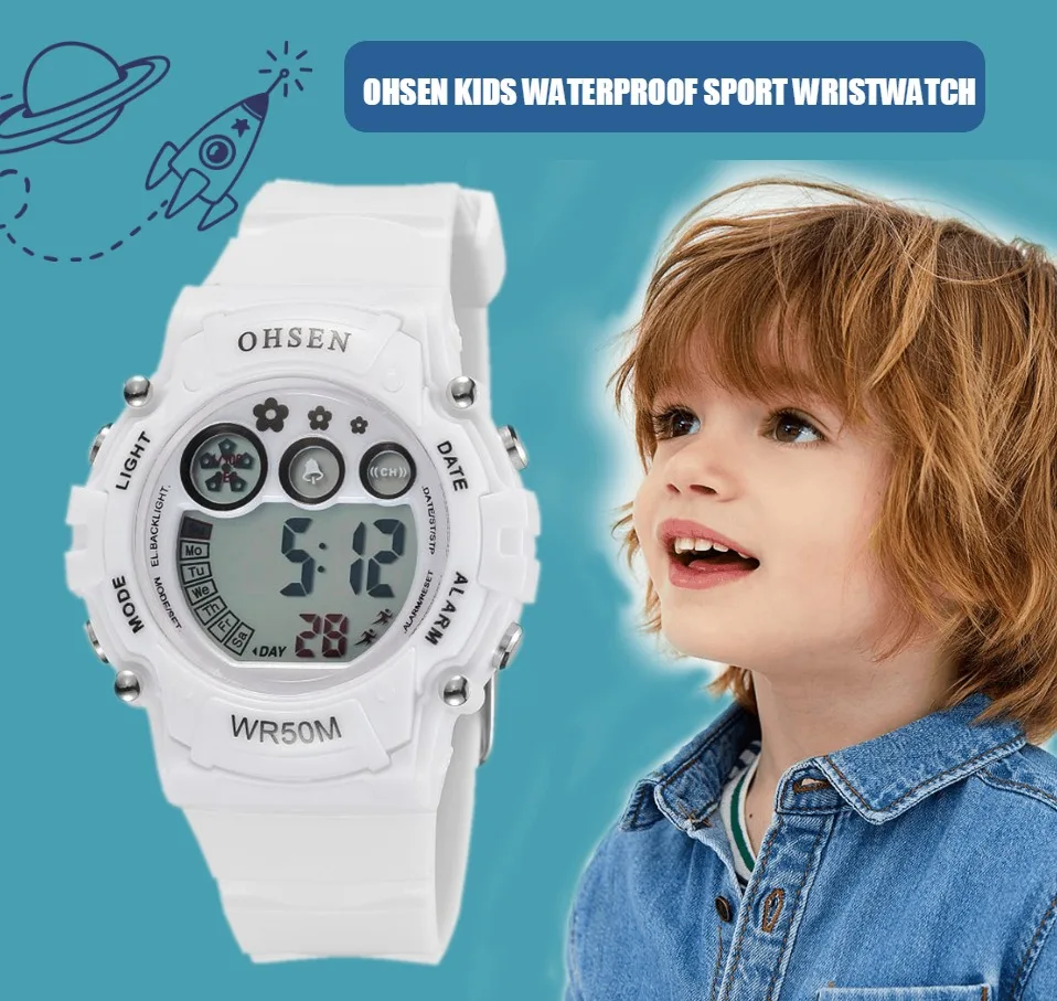 OHSEN модный классный бренд цифровой светодиодный девочка ребенок наручные часы, силиконовый ремешок Будильник Секундомер Розовый Дети