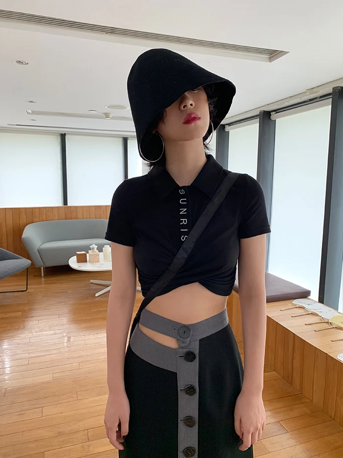 [DEAT] Knited Multi-buckle Hit Color High Elastic Waist Half-body Skirt Women Fashion Tide New Spring Summer 2020 13T204