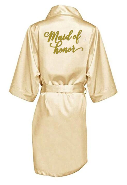 new Champagne bathrobe bride satin-silk robe women bridal party sister team mother shower gift bridesmaid wedding short robes