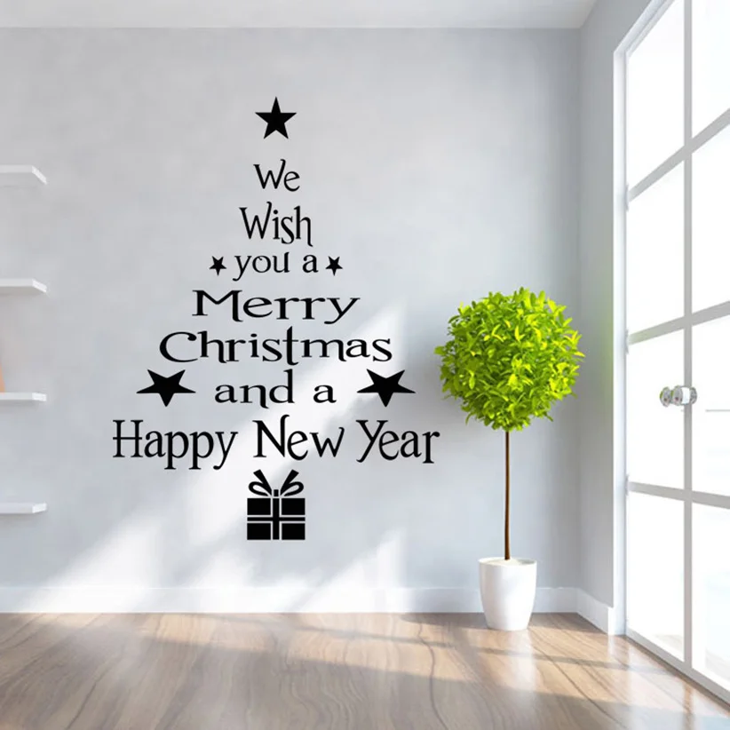 

Merry Christmas Wall Stickers Cartoon Xmas Tree Letters Art Decal Mural Glass Window Removable Wall Sticker Xmas Home Decor