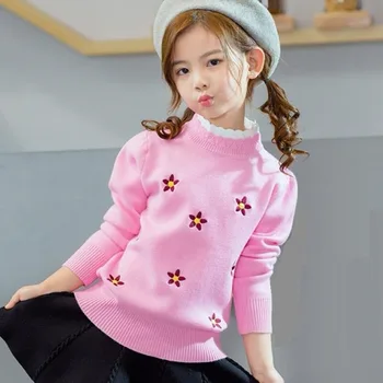

2019 New Good Quality Children Clothes Thick Warm Autumn Winter Long Sleeve Girls Sweater Tops Floral Kids Pullover Sweaters