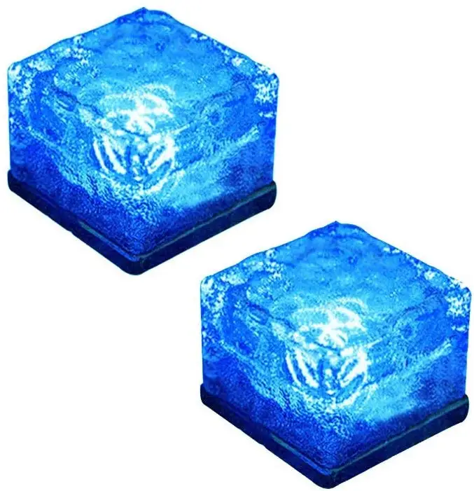 Garden Glass Path Light Solar Ice Light Crystal Brick Landscape Light for Courtyard Pathway Patio Pool Pond Outdoor Decoration - Emitting Color: Blue 2 PCS