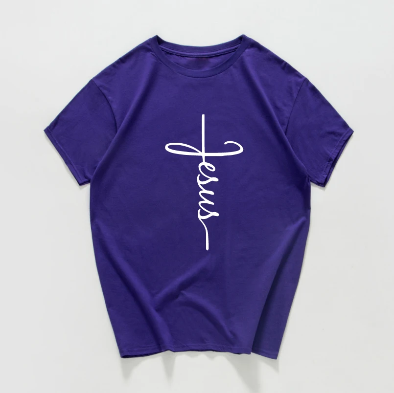 Винтажная Футболка Для женщин Летняя футболка Jesus христианский крест Уличная Топы Женская футболка Для женщин одежда в стиле хип-хоп Харадзюку - Цвет: W513MT purple