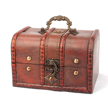

2Pcs Set Wooden Pirate Jewellery Storage Box Case Holder Vintage Treasure Chest Home Craft Storage Container box case