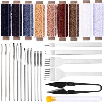 

LMDZ Leather Sewing Tools Leather Stitching Tools Leather Crafting with Waxed Thread Hole Punches Needle for Leather Working Kit