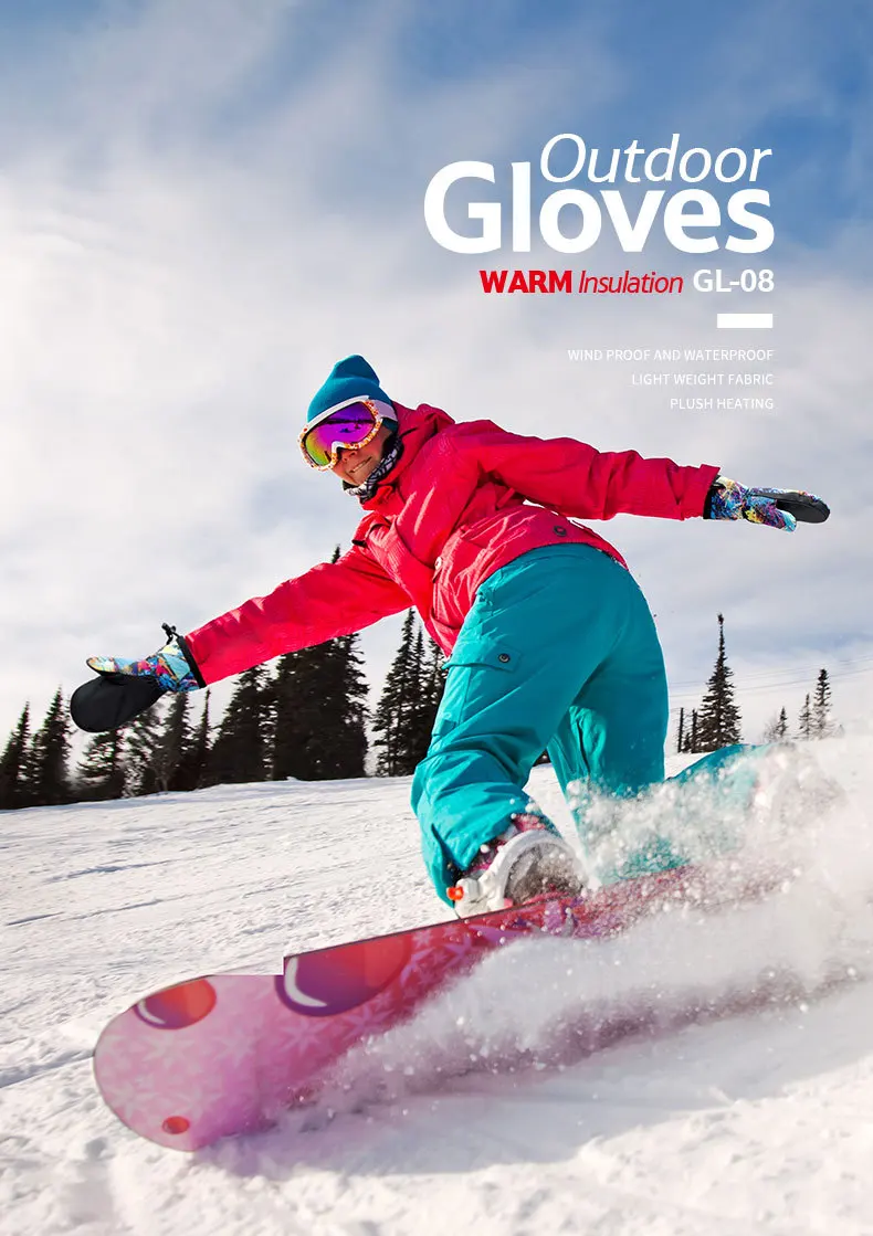 Мужские и женские водонепроницаемые зимние лыжные перчатки с принтом, хлопковые теплые лыжные перчатки, ветрозащитные зимние варежки, перчатки для велоспорта и сноуборда