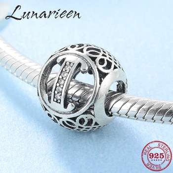 

New 925 Sterling Silver Fashion DIY transparent zircon letter I beads Fit Original europeu Charms Bracelets making