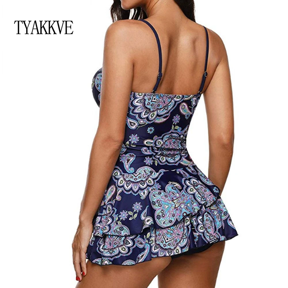 TYAKKVE 2020 Push Up Tankini Skirt Women Swimwear Plus Size Two Piece Suit Retro Print Bathing Suit Swimdress Beach Female XXL