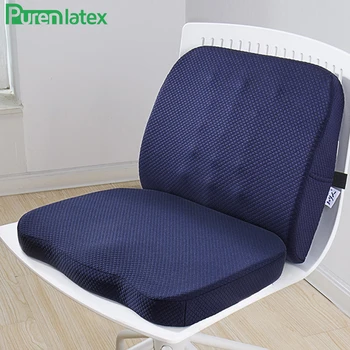 

PurenLatex 2pcs Office Car Memory Foam Pillow Set Spine Coccyx Protect Orthopedic Seat Office Sofa Chair Back Cushion Waist Mat
