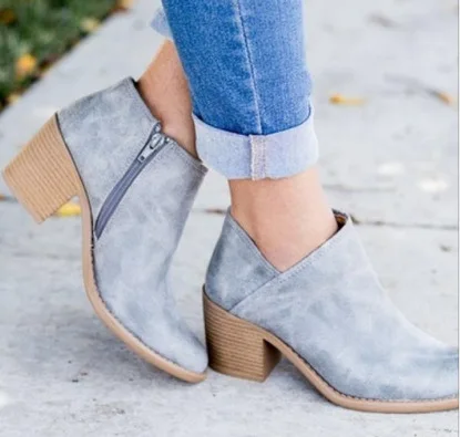 2020 Chic Summer Women Shoes Retro High Heel Ankle Boots Female Block Mid Heels Casual Botas Mujer Booties Feminina Plus Size 43