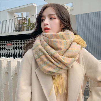 

Best selling small fragrance wind double-sided cashmere ladies plaid scarf long warm thick shawl wild scarf cute girly heart