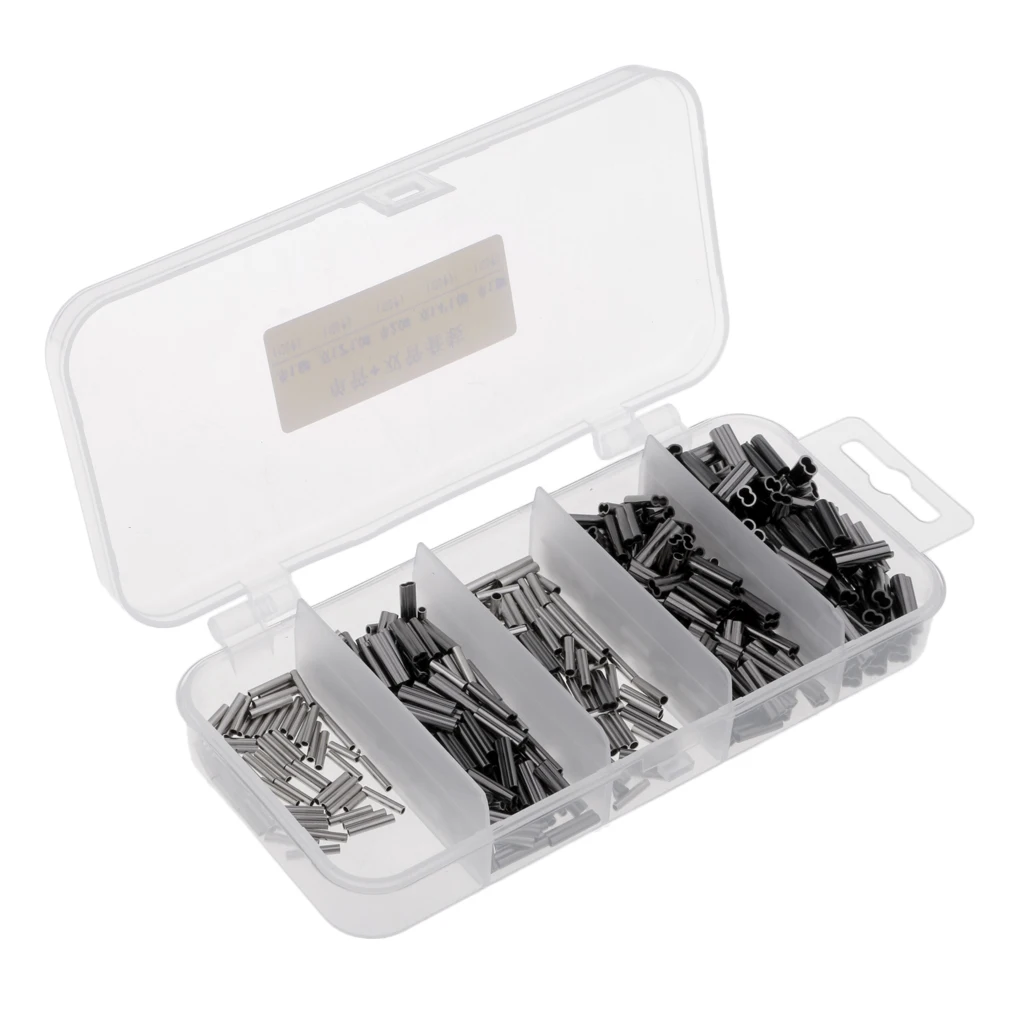 500Pcs/box Double + Single Crimps Coarse Sea Fishing Mini Line Mono Braid Wire Leader Sleeves