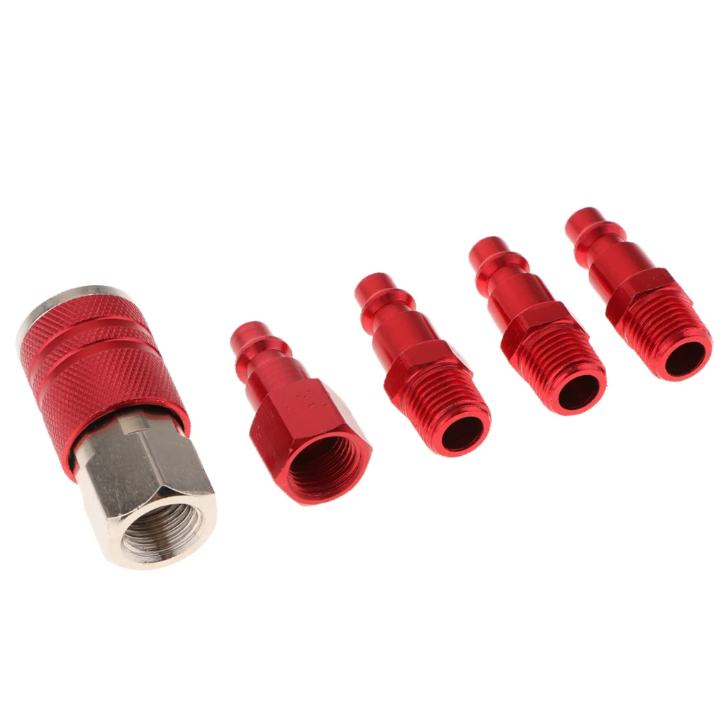 

5pcs Red Quick Release Coupler Set 1/4" Air Hose Connector For Fitting NPT