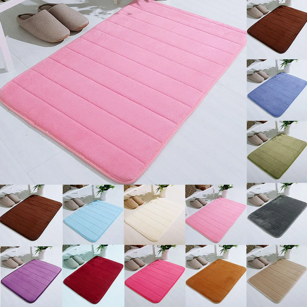 

Home Bath Mat Coral Fleece Bathroom Carpet Water Absorption Non-slip Memory Foam Absorbent Washable Rug Toilet Floor Mat