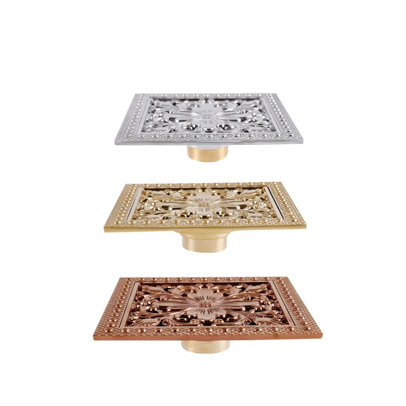 Floor Drains 15cm Square Shower Drain Brass Floor Drain Trap Waste Grate With Hair Strainer Bathroom Shower Accessories