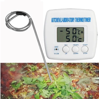 

2 in 1 Kitchen Cooking Food Meat BBQ Probe Thermometer Timer Alarm Function LCD Display Thermometer with Timer and 1m Wire