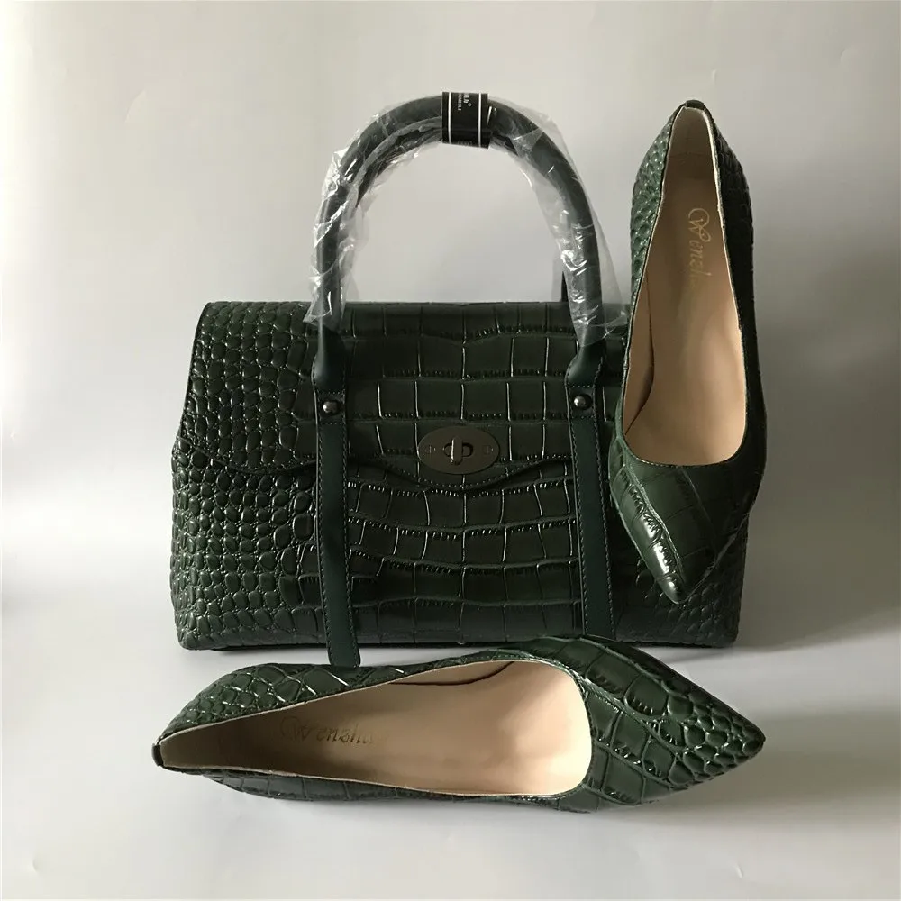 WENZHAN/, туфли на высоком каблуке 10 см, темно-зеленые женские комплекты из змеиной кожи, большие размеры 36-43, A98-22