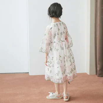 

Flare Sleeve Flower Embroidery Princess Party Kids Girls Dress