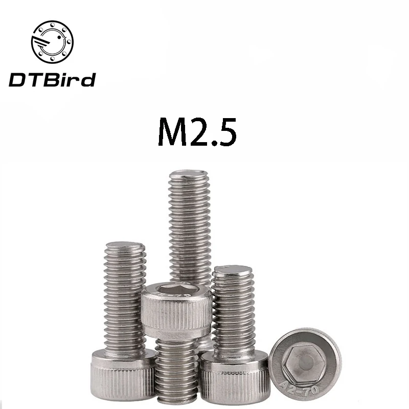 100pcs DIN912 M2.5 Metric Thread 304 Stainless Steel Hex Socket Head Cap Screw Bolts M2.5*(4/5/6/8/10/12/14/16/18/20/22/25) mm |