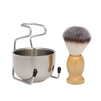 

3 In 1 Shaving Soap Bowl +Shaving Brush+ Shaving Stand Base Men Beard Cleaning Tool Facial Hair Cleaning Shaver Kit Drop Ship