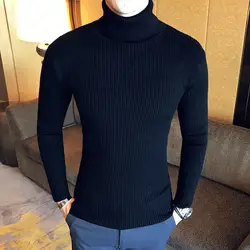 Зимний однотонный вязаный мужской свитер, повседневный вязаный свитер, мужские свитера с высоким воротом и пуловеры, модный шерстяной