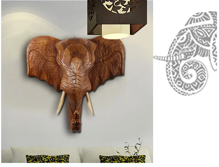 Классический деревянный цвет голова украшение стены кулон Юго-Восточной Азии стиль гостиной крыльцо голова слона настенный подвесной, настенный