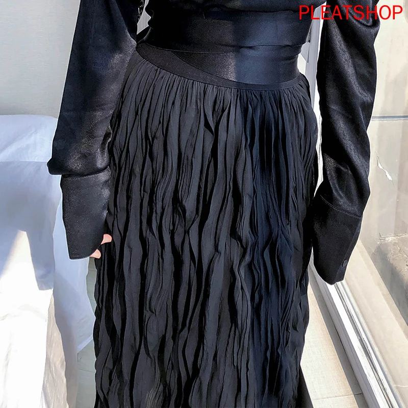 

French Retro Pleated Flared Skirt CHIC Spring New Style Loose -Fit Long Skirts Versatile Chiffon Skirt