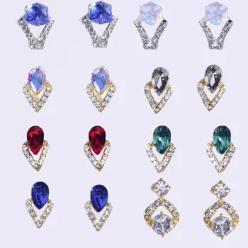 

100Pcs/Lot 3D Alloy Hollow Nail Art Charm Water-drop Heart-Rhinestone Charms Crystal Alloy For Nail Charm Hollow Alloy JE