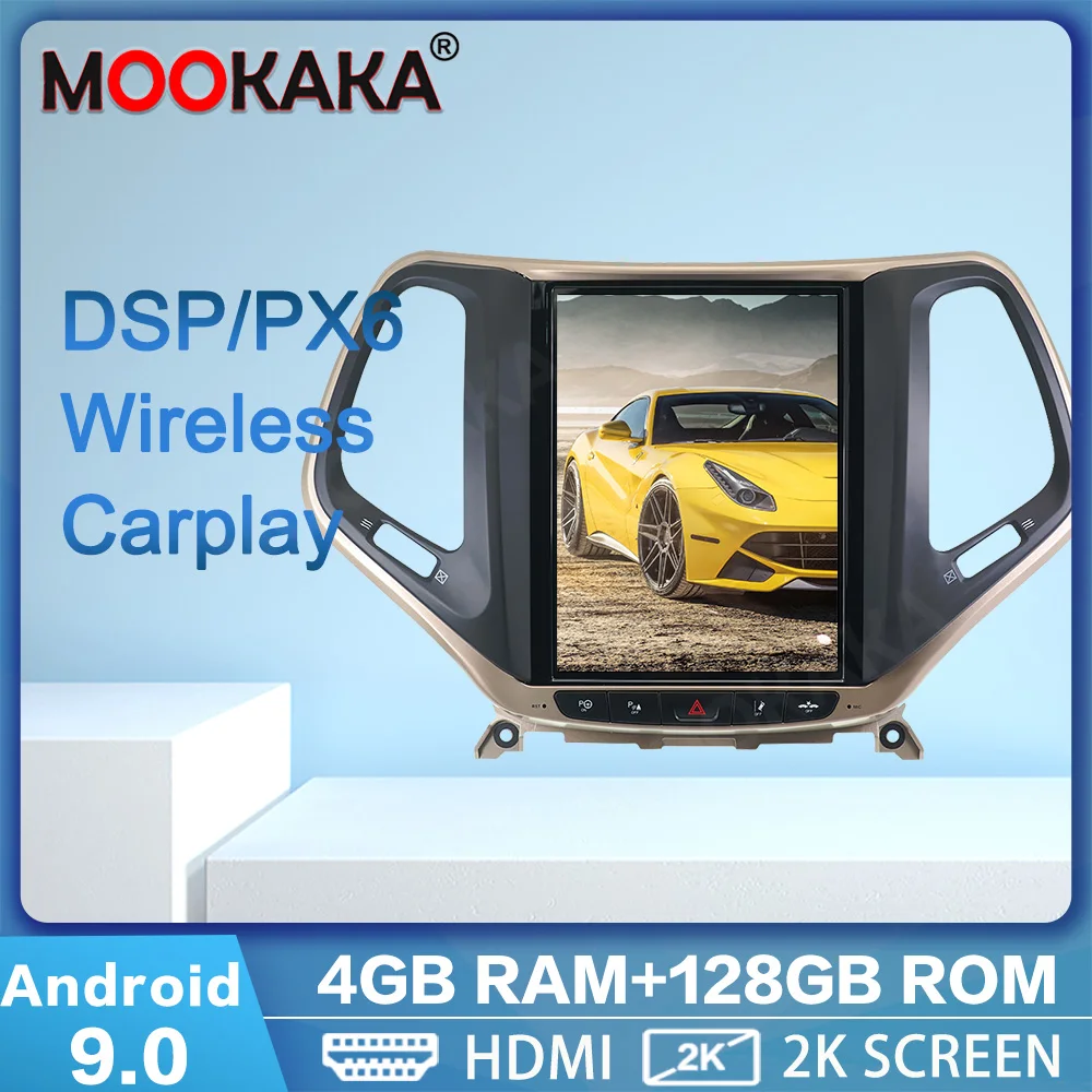 

4 + 128G экран Тесла для 2014-2018 JEEP Cherokee Android 9,0 Автомобильный мультимедийный плеер GPS радио рекордер головное устройство авто стерео DSP