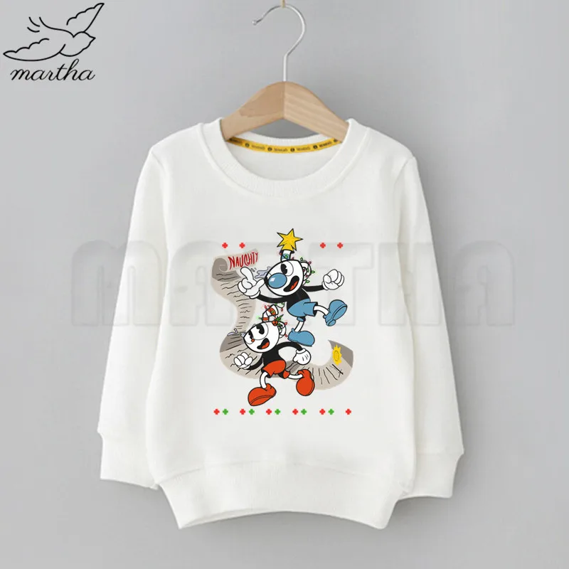 Cuphead/Рождественская Забавная детская толстовка с капюшоном и милым рисунком; толстовки с принтом; детская одежда; толстовки с героями мультфильмов для маленьких мальчиков; классическая одежда