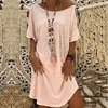 2020 Summer Casual Women Loose Print A-Line Dress Sexy Off Shoulder Party Dress Elegant Ladies Plus Size Knitted Dress Vestidos 5