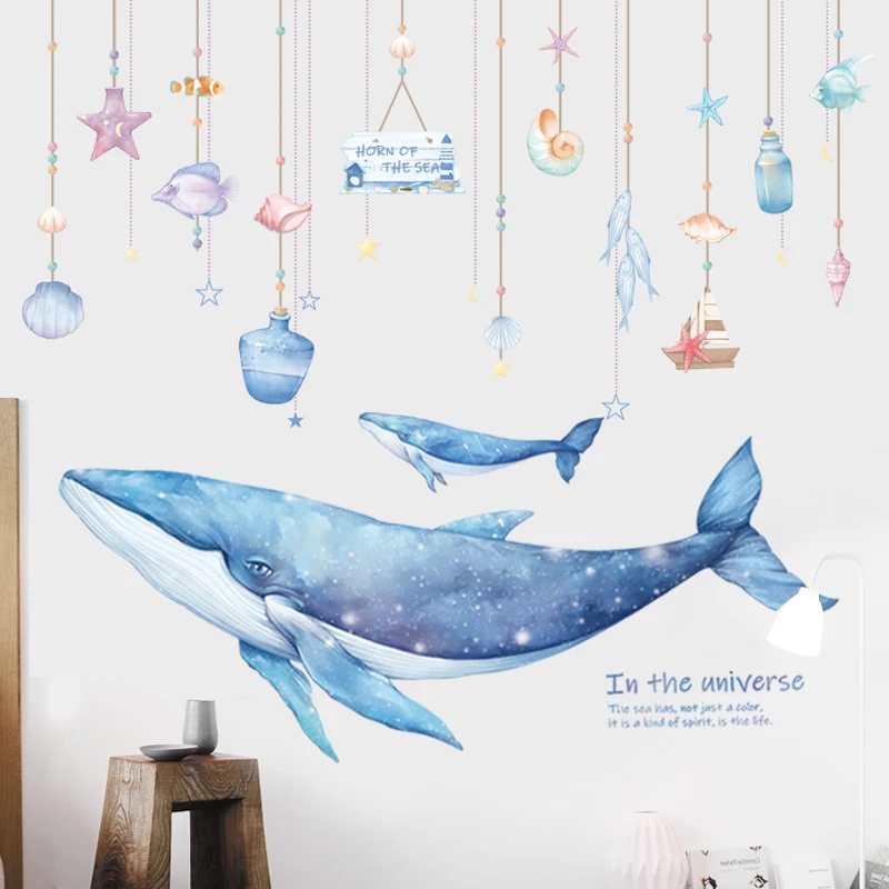 

Cartoon Coral Whale Wall Sticker for Kids rooms Nursery Wall Decor Vinyl Tile stickers Waterproof Home Decor Wall Decals Murals
