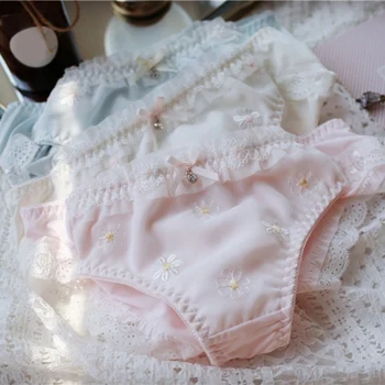 

Japanese Kawaii Girls Cotton Panties Lace Breathable Sexy Embroidered Underwear Female Cotton Crotch Milk Silk Lingerie Panties