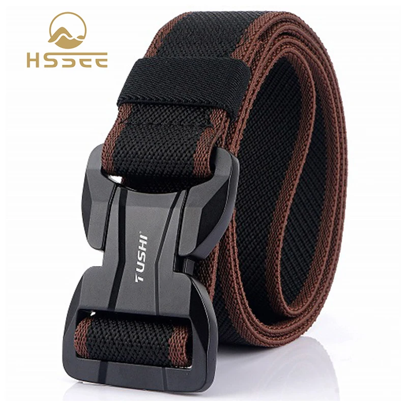 

HSSEE 2020 Cool Buckle Elastic Belt Hard Metal Magnetic Quick Release Mens Tactical Belt High Quality Elastic Polyester Belt