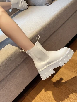 

New Chunky Boots Fashion Pocket Platform Boots Women Ankle Boots Female Sole Pouch Ankle Boots Women Botas Mujer