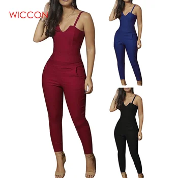 

New Summer Bodycon Jumpsuits Fashion Sexy Spaghetti Strap Tight Suspenders Women Slim Solid Jumpsuit