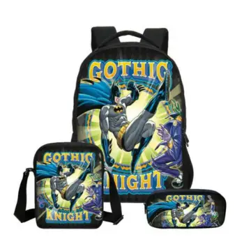 

3pcs Batman Bat man Hero Boys Girls School Bag Shoulder Bag Backpack Pencil Case Children Students Mochila Back to School Gift