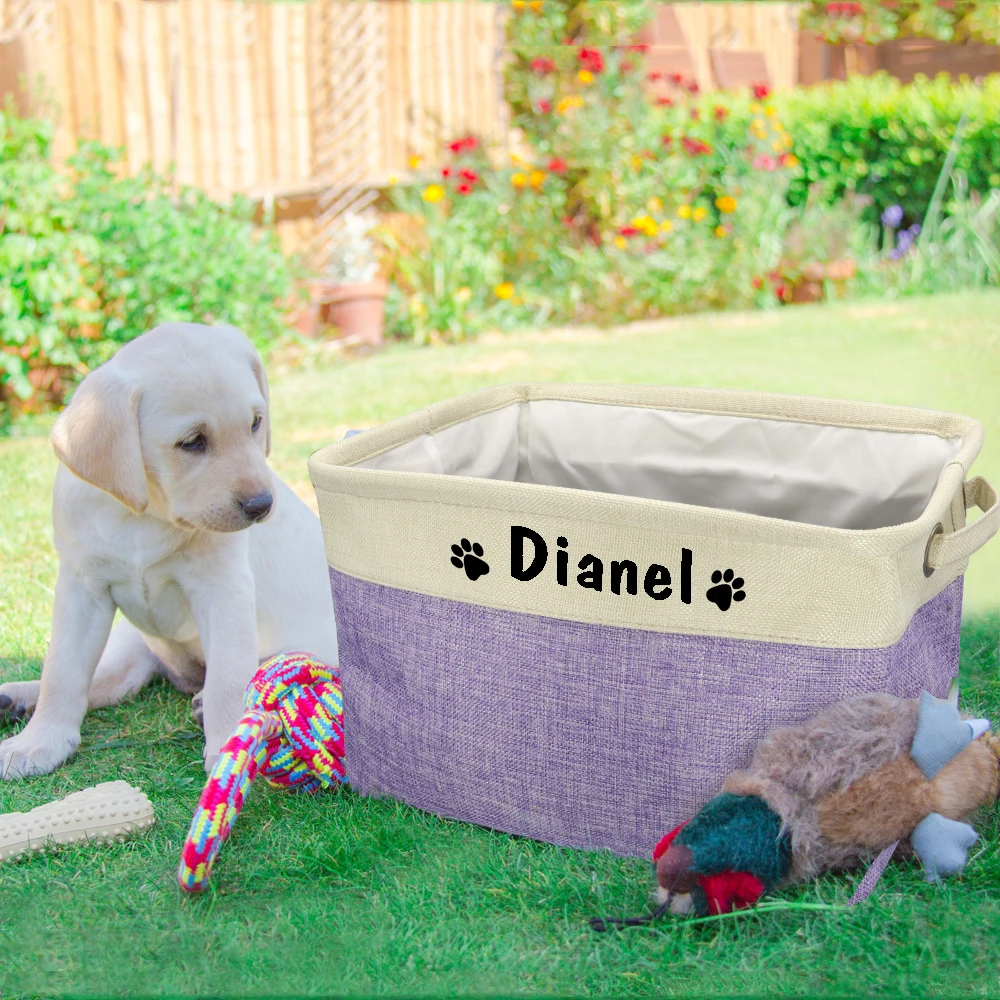 Personalized Pet Dog Toy Storage Basket Dog Canvas Bag Foldable Pet Toys Linen Storage Box Bins Dog Accessories Pet Supplies 5