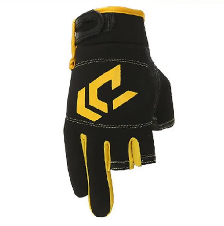 Мужские перчатки для рыбалки на открытом воздухе, Нескользящие защитные перчатки для рыбалки, спортивные перчатки с тремя пальцами - Цвет: Цвет: желтый