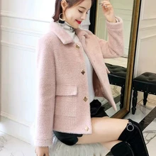 Короткая шуба из искусственного меха норки Женская пушистая куртка розовый белый синий хаки